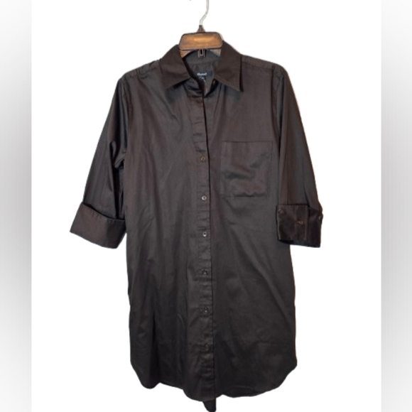 Madewell Y-Neck Brown Shirt Dress with Pockets Women's Size Small New with tags - Picture 1 of 9